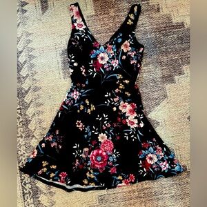 Black and Floral Skater Dress